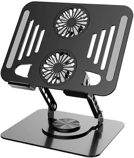 360° Rotatable Carbon Steel Laptop Stand ??Adjustable Height, Tablet Lift, Cooling & Folding Desktop Holder | Soporte Giratorio de Acero para Laptop, Ajustable, Elevador, Plegable y Ventilado