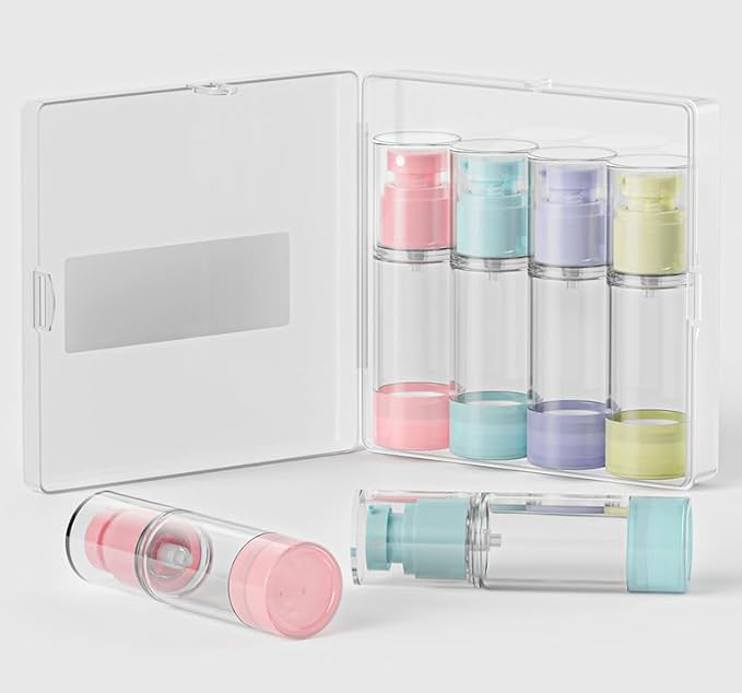 3Pcs 1oz/30ml Airless Lotion Pump Bottles with 1 Fine Mist Tiny Spray Bottle Leak Proof Travel Kit Cosmetic Containers Travel Size Toiletries Bottles for Lotion Toner Gel Foundation