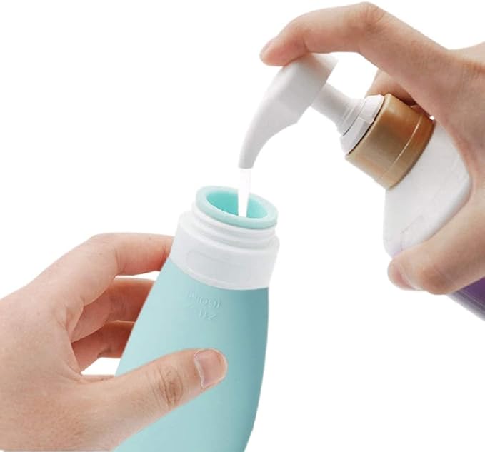 Travel Bottles for Toiletries, TSA Approved 3oz (90ml) Leak Proof Silicone Refillable Squeeze Travel Size Containers BPA Free Air Travel for Shampoo, Lotions, 3-pk (Pink-White-Teal)