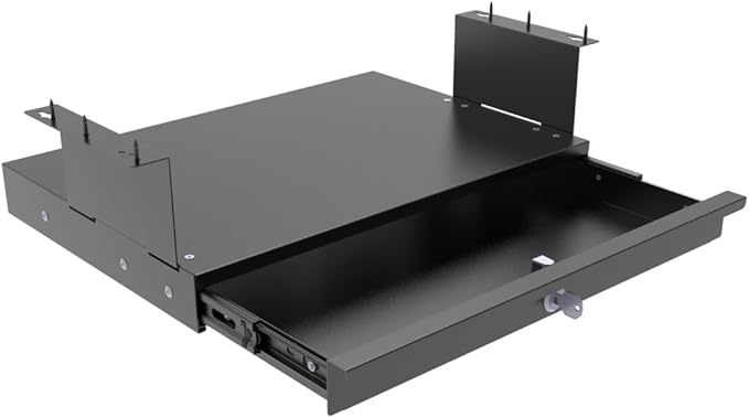 17-inch-wide Lockable Under-Desk Pull-Out Drawer | 1.9“ High Office Storage Organizer with Cable Management for Standing Desks with a Crossbar less than 3.2" High, 12 Inch Deep