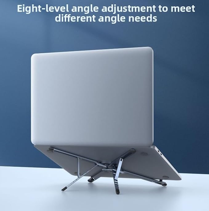 Portable Laptop Stand for Desk, Foldable Adjustable Computer Riser with Magnetic Phone Holder, Aluminum Laptop Stand Tablet Stand Mobile Phone Holder (Navy Blue)
