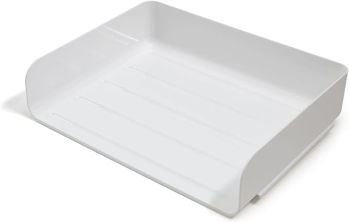 TRU RED Side‑Load Stackable Plastic Letter Tray, White – Desktop Paper Organizer for Office Files & Documents