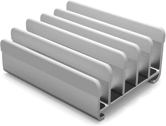 Elestoria 5- Slot Vertical Laptop Stand - Aluminum Laptop Stand Vertical for Desk - Adjustable Width (12-38mm) Fits MacBook Pro/Air, Surface & Gaming Laptops Upto 17.3 (Grey)