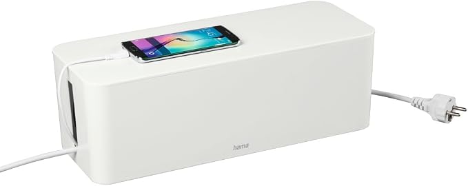 Hama Cable Box Maxi (Cable Box for Power Strip, Easy Cable Management, for Office, Desk, Home, Storage of Chargers, Hard Drives etc., with Rubber Feet) White