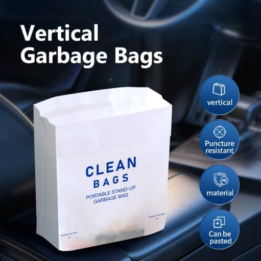 Annper Disposable Car Trash Bags for Garbage, 20 Pack 7.56" × 5.55" × 4.57" Vomit Bags with Recycled HDPE, Adhesive Hanging Trash Can Liners for Car Boat Plane Travel Camping Office Bedroom