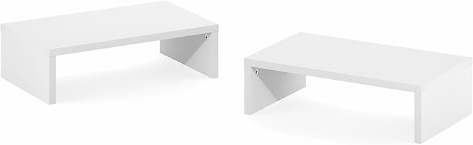 Furinno CLASSIC Monitor Stand Riser Set of 2, 15.7" Wide Dual Monitor Riser, Stackable Separable Laptop Stand for Desk, Desktop Organizers and Accessories, for Office Supplier, White