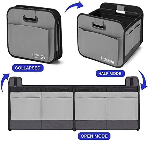Homeve Trunk Organizer, Car Storage, Reinforced Handles, Collapsible Multi-Compartment, Foldable, Waterproof, Sturdy, 600D Oxford Polyester For Car, SUV, Mini-Van, Grey, 2 Compart
