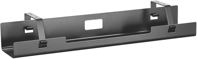 POUT Universal Wide Under Desk Cable Management Tray Organizer - 23.6 x 5.3 inch – for Wire/Cable Management - Hanging Easily Removable Rack with Cable Management Holes – Sturdy Stylish Black Steel