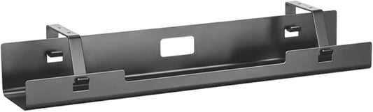 POUT Universal Wide Under Desk Cable Management Tray Organizer - 23.6 x 5.3 inch – for Wire/Cable Management - Hanging Easily Removable Rack with Cable Management Holes – Sturdy Stylish Black Steel