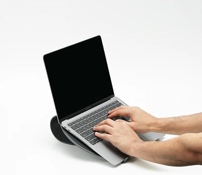 NUMIN Loop Laptop Stand Graphite | Laptop Tabletop Stand | Sturdy Rust Free Metal and Wood Design | Anti Slip leatherite Surface | Compatible for MacBook, HP, Dell, Lenovo