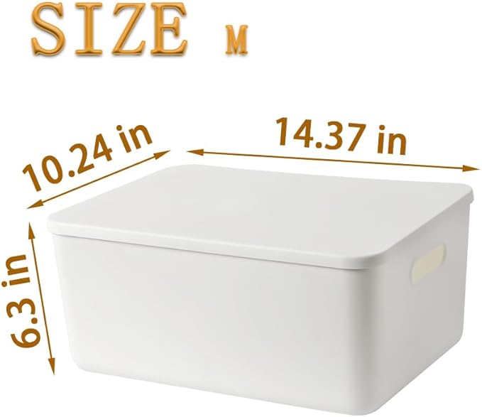 4 pack large plastic White storage bins with Lids, Toy Box Chest with Handle，Organizer Containers Baskets for Baby,Nursery，Shelves，Playroom, Bedroom，Office,Closet，home (White, 4M)