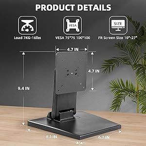 WEARSON Low Profile Monitor Stand - Foldable Touch Monitor MINI PC Stand Compatible with VESA 75x75 and 100x100mm Monitor Mounts For Kiosk,AIO Monitor Base Adjustable Folding Flat