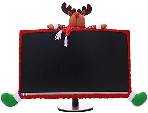 Christmas Computer Monitor Cover, Elastic Xmas Decorations Reindeer Computer Monitor Border Cover, Elastic Laptop Computer Cover for Xmas Home Office Decor and New Year Gift Ideas (Elk)
