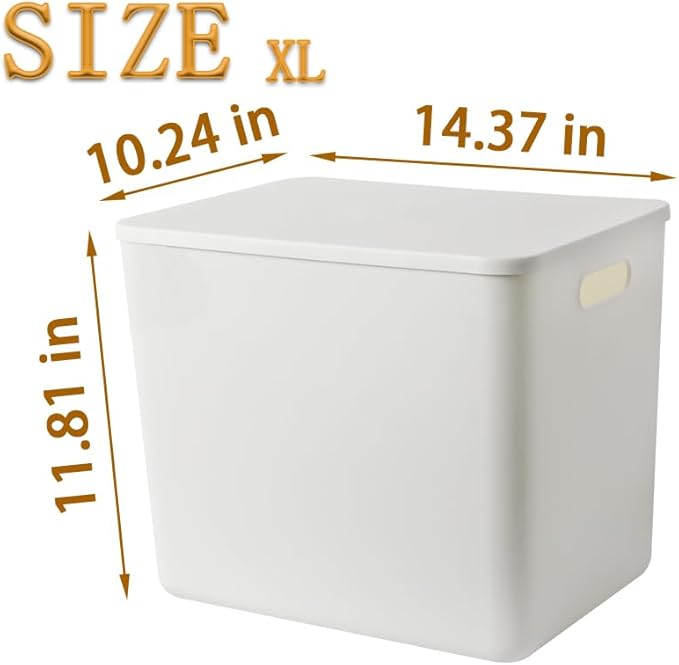 6 pack large plastic White storage bins with Lids, Toy Box Chest with Handle，Organizer Containers Baskets for Baby,Nursery，Shelves，Playroom, Bedroom，Office,Closet，home (White, 6XL)