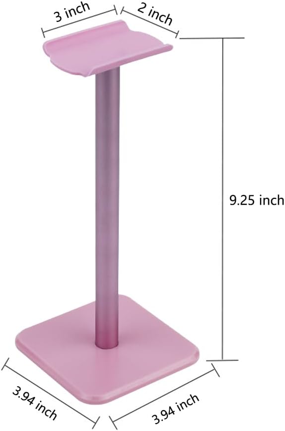 Aluminum Metal Headphone Stand Holder Hanger with Aluminum Supporting Bar Flexible Headrest ABS Solid Base for All Headphones, Pink
