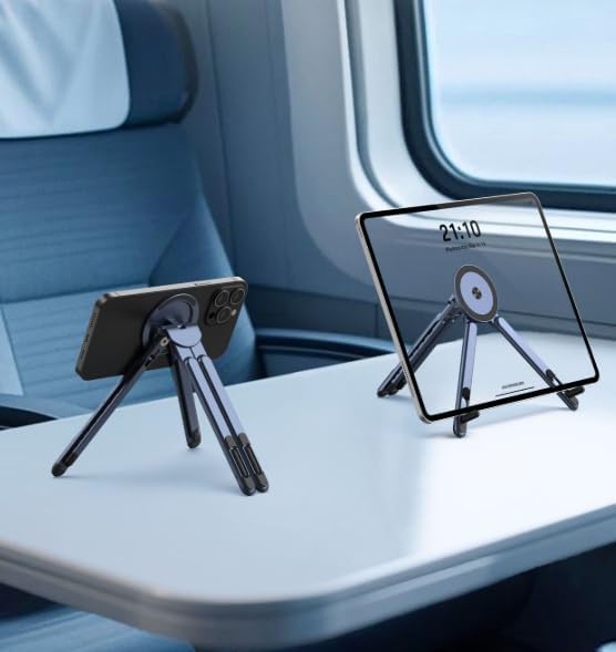 Portable Laptop Stand for Desk, Foldable Adjustable Computer Riser with Magnetic Phone Holder, Aluminum Laptop Stand Tablet Stand Mobile Phone Holder (Navy Blue)