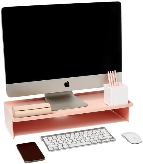 Poppin Blush Monitor Riser - Lacquer-Like Finish, Cable Cutout in Back, Take Monitor to New Heights, Doubles As All-Purpose Shelf, Stacks with Accessory and Letter Trays, 21,1" x 10,6" x 4,1"