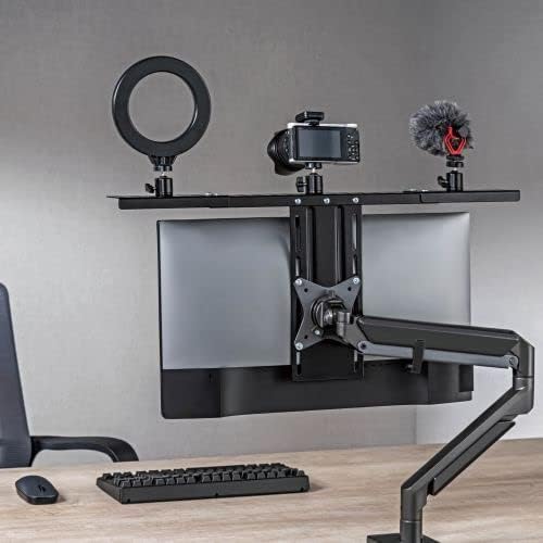 Mount Plus MDS12-3 Wide All-In-One VESA Compatible Monitor Shelf for Device Organizer,Perfect for Online Meetings and Live Streaming Such As Cameras, Webcams,Height Adjustable (27.2" Wide)