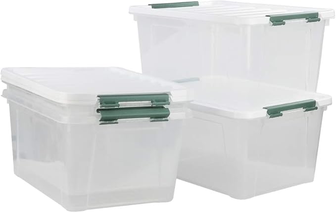 Gloreen 20 Quart Clear Storage Bins with Lid and Handle, Multipurpose Stackable Plastic Storage Latches Box/Containers,set of 4