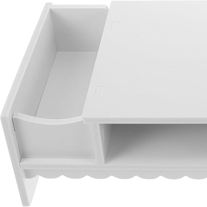 STOBOK Monitor Stand with Drawer Laptop PC Monitor Riser Rack Holder Desk Organizer Tabletop Storage Cabinet Wooden White