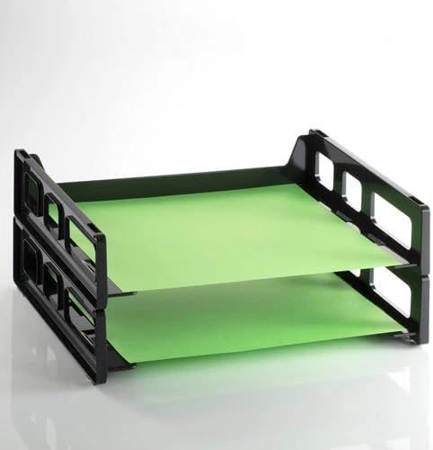 Stackable Desk Tray Organizer Black - Plastic Paper Tray for Letter Size Documents, Desktop File Organizer with 2 Sections, Home, Office, School Desk Paper Organizer - Pack of 6