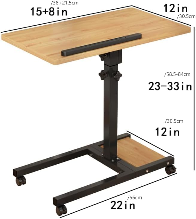 Laptop Desk Stand for Bed Portable Desk Overbed Bedside Mobile Laptop Table Rolling Foldable Table Adjustable Height with Locked Wheels & Mouse Pad for Office Sofa (Natural Color)