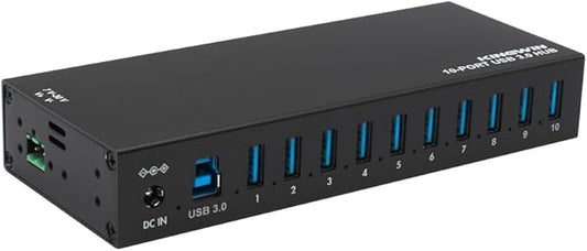 Kingwin Industrial USB 3.0 Hub 10-Port, Heavy-Duty Metal Mountable USB Hub with Power Adapter, 5Gbps SuperSpeed Powered USB Splitter for PC, Laptop, Mac, POS Systems & Factory Automation