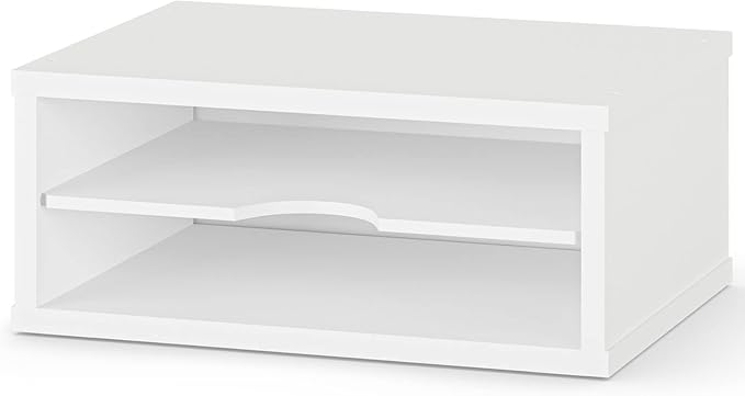 Ballucci File Organizer, 2-Tier Document Paper Sorter, Stackable Wood Desk Organizer Mail Holder, Monitor Stand with Storage Shelves, White
