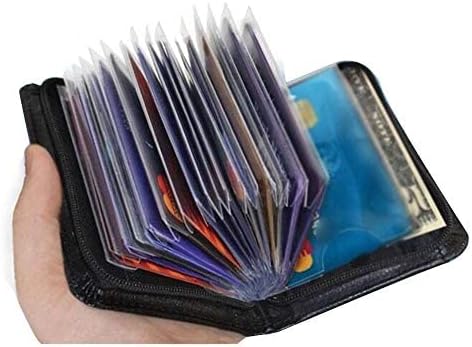 Men's Zipper Wallet with 36 Card Slots - RFID Blocking Genuine Leather Credit Card Holder, Slim Pocket Organizer with ID Window, Secure Lock Wallet for Men & Women