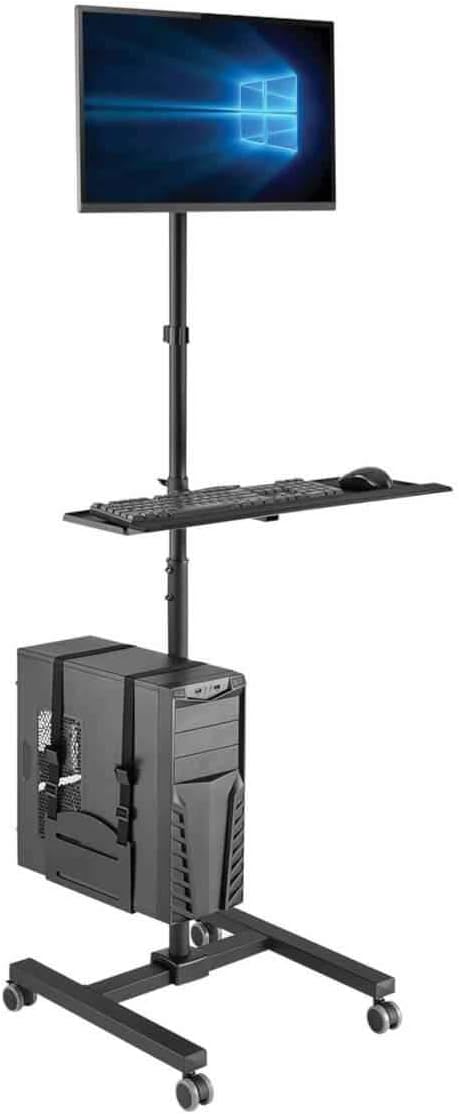 Tripp Lite Mobile Workstation with Monitor Mount for Displays 17??to 32?? Mobile Computer Stand with Monitor Mount/Keyboard Tray/Hand Rest, Black, 5 Year Warranty (DMCS1732S)
