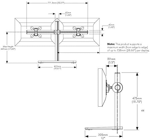 Atdec VFS-DH Dual Freestanding Horizontal Desk Monitor Mount (Supports two displays horizontally up to 27?? with horizontal or vertical orientation, swivelling heads and QuickShift mechanism, Silver,Polished Silver