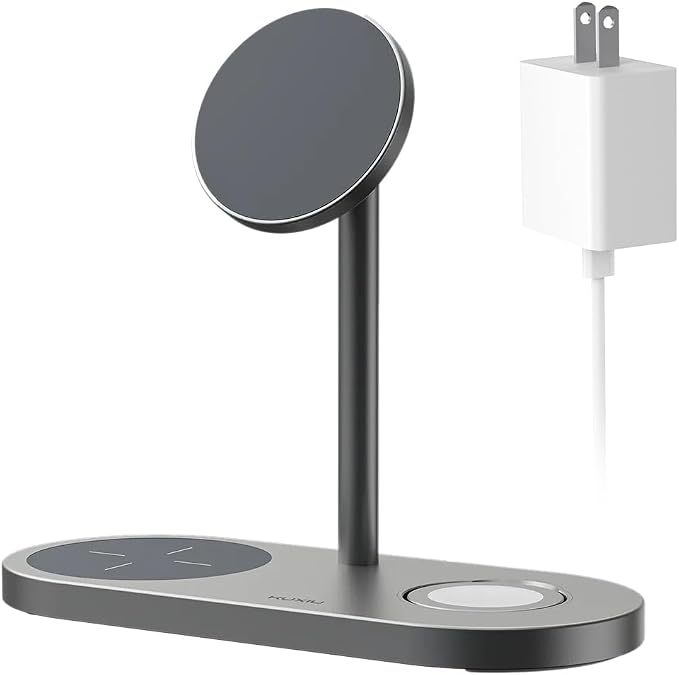 KU XIU X23 PRO 3 in 1 Magnetic Wireless Charging Stand for iPhone AirPods iWatch & Qi Smartphone, Wireless Charging Station for iPhone 17/16/15/14/13/12, iWatch Ultra/10/9/8/7, AirPods 4/3/Pro/Pro 2
