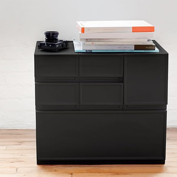 ASTAGE drawer block plastic bins stacking storage modular storage drawer home closet living office organizer with divider (Black, Small A)