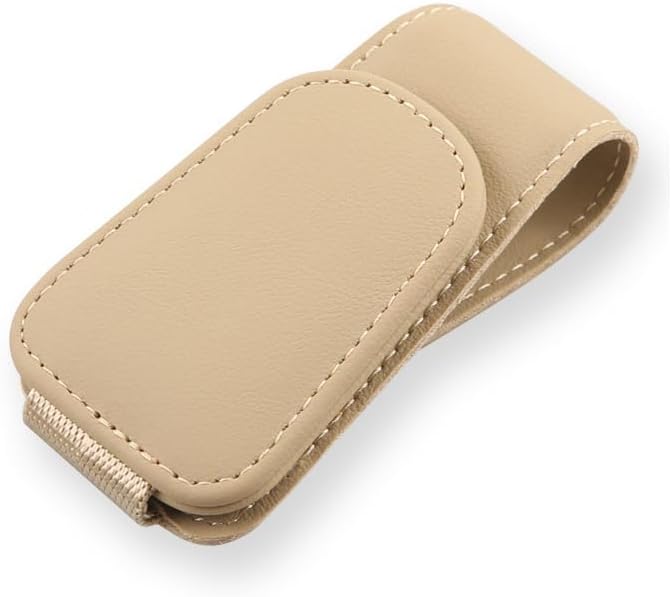 Sunglass Holder for Car, Magnetic Leather Eyeglass Hanger Clip for Car Sun Visor, Sunglasses Holder and Ticket Card Clip for Car Visor Accessories (1Pack Beige)