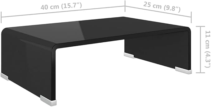 vidaXL Glass TV Stand - Black - Modern Multimedia Unit & Monitor Riser - Desktop, Laptop, Television, Receiver, Consoles - Tempered Glass for Safety & Durability - 15.7"x9.8"x4.3"