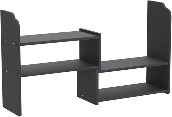 YGYQZ Adjustable PVC Desktop Organizer Storage Rack - Black Desk Shelf for Office, Women, Dormitory & Home Decor