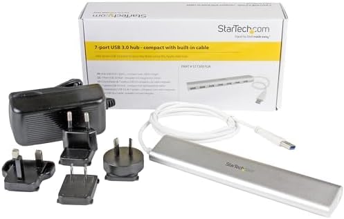 StarTech.com 7-Port USB Hub, USB A to 7x USB-A Ports, USB 3.2 5Gbps, Self-Powered, Portable Laptop Hub with power supply