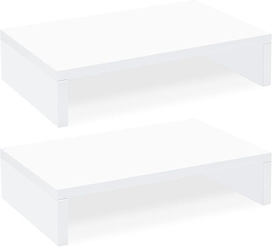 TEAMIX White Monitor Stand Riser - 2 Pack, Wood 2 Tier Adjustable Dual Monitor Riser for Laptop/PC Computer Stand for Desk