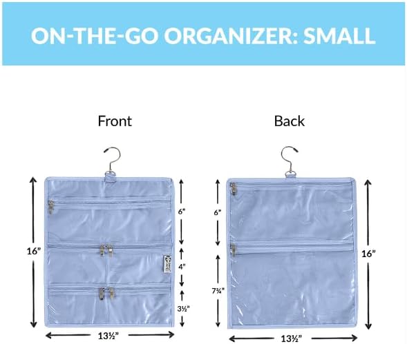 On-The-Go Organizer, 7 Clear Vinyl Pockets, Hanging Travel Case for Makeup and Accessories, 13.5 x 16 inches (Moss, Small)