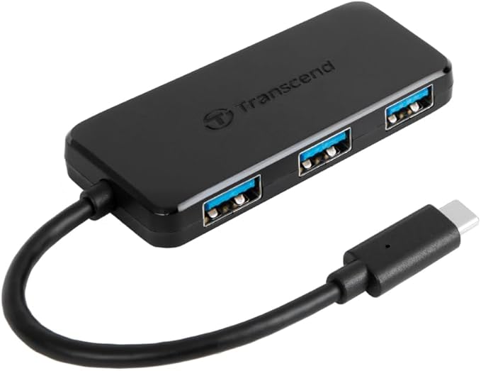 Transcend USB C Hub for iPhone17,16,15/MacBook Pro, Air/iPad Pro/iMac/Windows/Android/Tablet/Desktop/Laptop/Flash Drive, 4-Port HUB with Type C, 4-Port USB3.1 GEN1 (USB 5Gbps) - TS-HUB2C