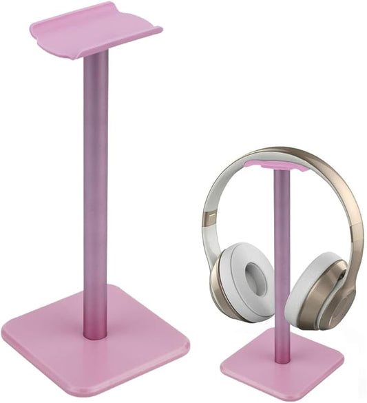 Aluminum Metal Headphone Stand Holder Hanger with Aluminum Supporting Bar Flexible Headrest ABS Solid Base for All Headphones, Pink