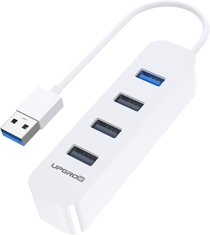 Upgrow USB 3.0 Hub 4-Port USB Hub with 5 Gbps USB Splitter for Laptop MacBook, Mac Pro, Mac mini, iMac, Surface Pro, XPS, PC, Flash Drive, Mobile HDD-White