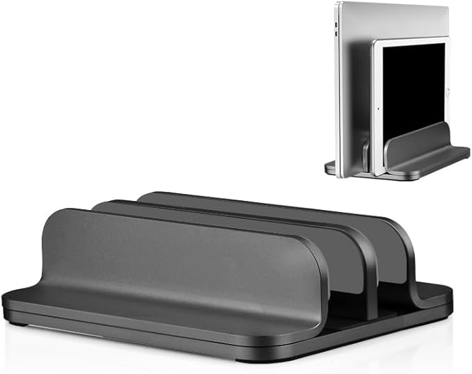 Aluminum Alloy Double Slot Storage Port Vertical Laptop Stand，laptop stand for desk，adjustable laptop stand，Applicable to all MacBook models
