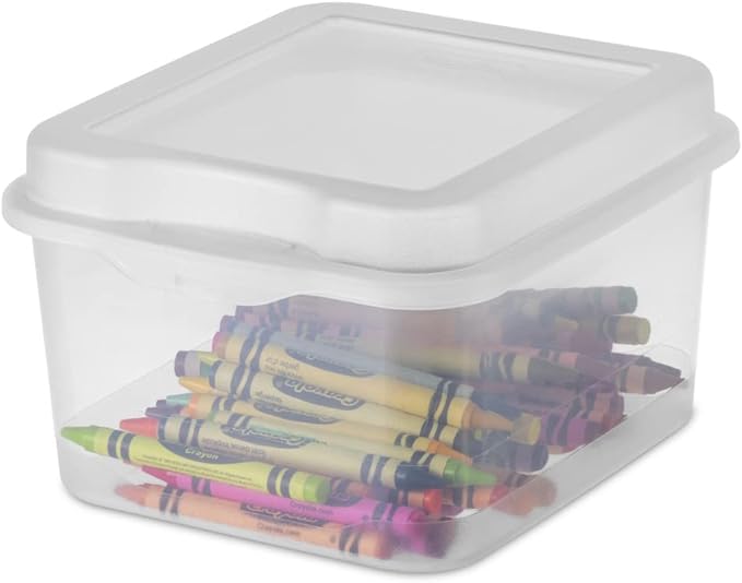 Sterilite FlipTop, Stackable Small Storage Bin with Hinging Lid, Plastic Container to Organize Desk at Home, Classroom, Office, Clear, 1-Pack