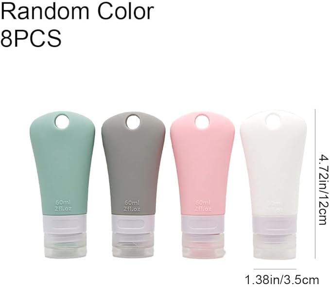 4 Pcs 60ml Leakproof Silicone Travel Bottle Portable Travel Containers Set Refillable Squeezable Container with 4 Hook Carabiner for Travel Toiletries