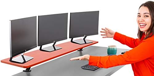 Stand Steady 55 Inch Clamp On Desk Shelf | Large Monitor Riser Supports 3 Screens for Extra Storage | Ergonomic Monitor Stand Securely Attaches to Surface with Clamp Base - No Screws (55 In / Cherry)