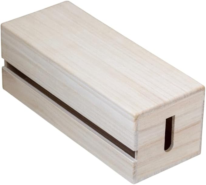 Masuda Paulownia Wood Cable Management Box – Handmade Wooden Cord Organizer for Power Strips, Routers, Chargers – Eco-Friendly Desktop Cable Storage – Made in Japan (Plain, Large)
