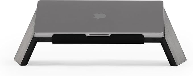 Oakywood Wooden Slanted Laptop Stand for Desk ??Convenient Laptop Riser & Holder for Desk ??Ergonomic Laptop Desk Stand Wood ??50x25x15cm ??for 15-16" Laptops Black