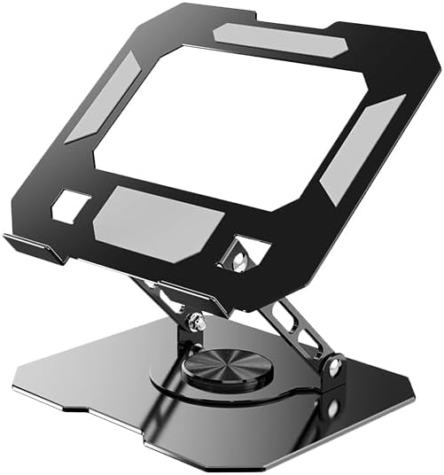 Laptop Stand for Desk - Ergonomic Aluminum Alloy Computer Riser, 360° Rotating & Adjustable & Foldable, with Large Hollow Cooling, Stable Holder for MacBook, Dell, HP, Notebook(10-17"), Blk