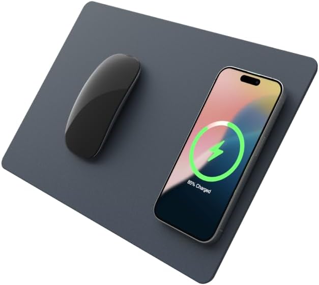 POUT H3 - Portable Qi Wireless Charging Mouse Pad Mat for Laptops Charges w/iPhone, Airpod, Samsung Galaxy (Midnight Blue)